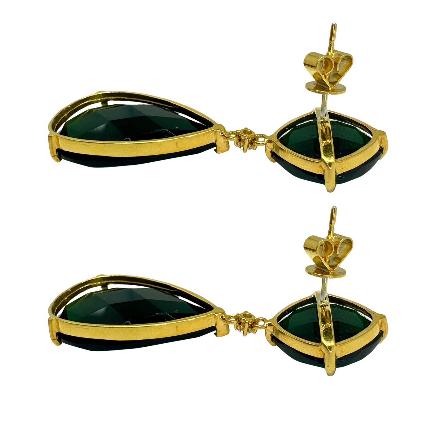 14k Diamond and Lab Grown Green Stone Dangle Earrings