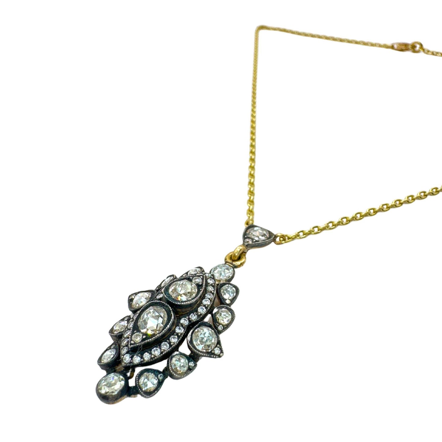 18k Yellow Gold and Silver Top Rose Cut Diamond Necklace