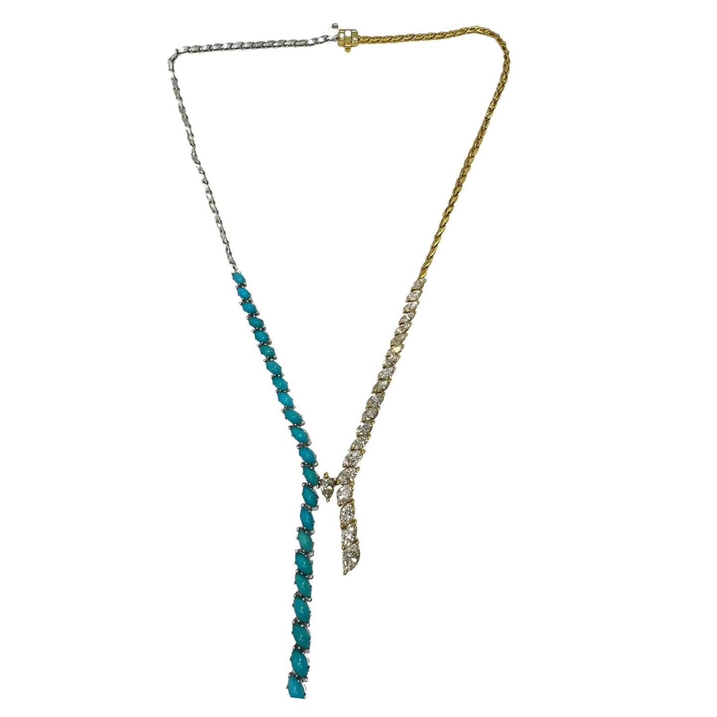 18k Marquise Diamond and Turquoise Necklace