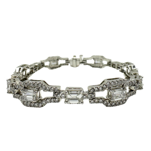 Platinum Emerald Cut Diamond Bracelet - 6.5 inches
