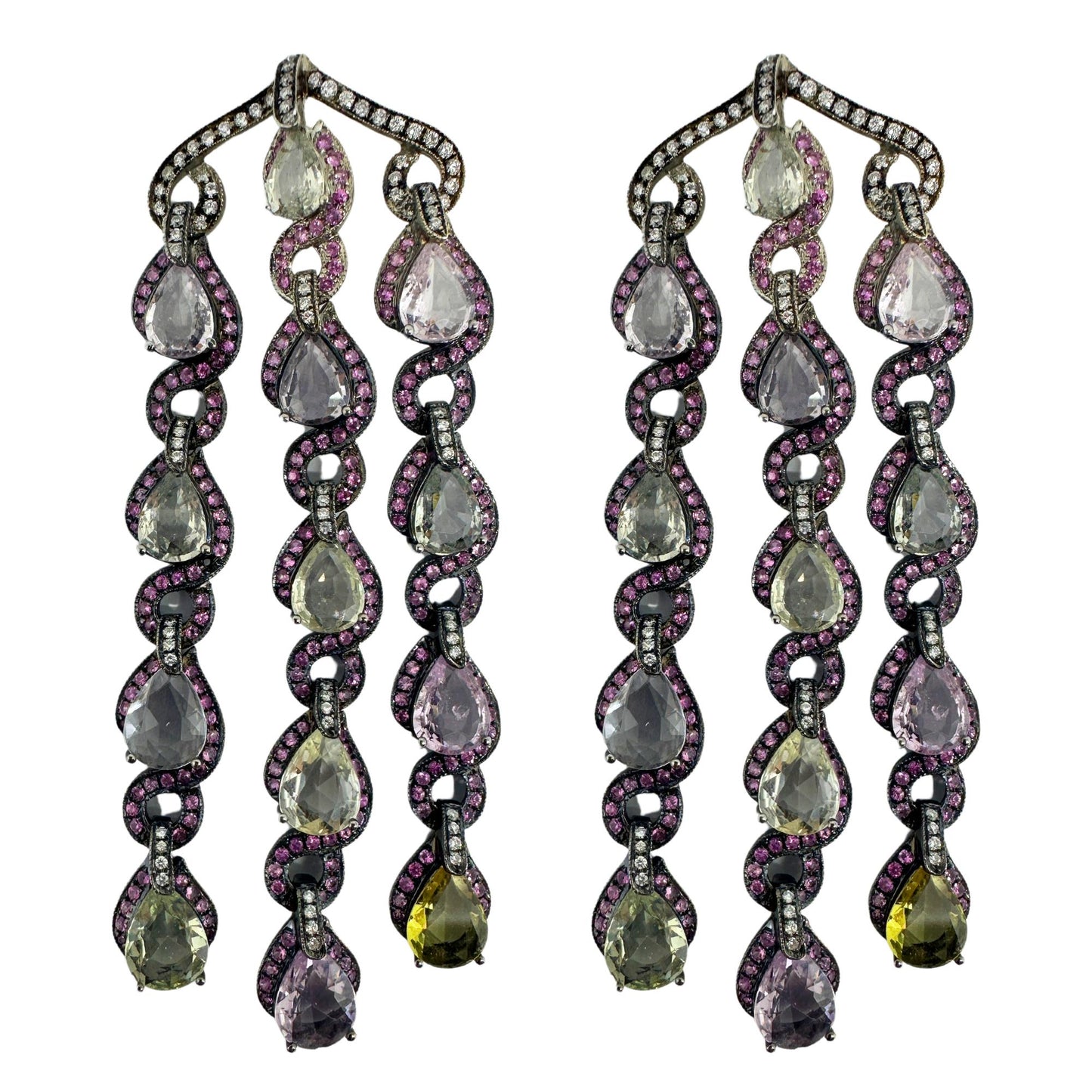 18K Diamond and Multi Color Sapphire Drop Earrings