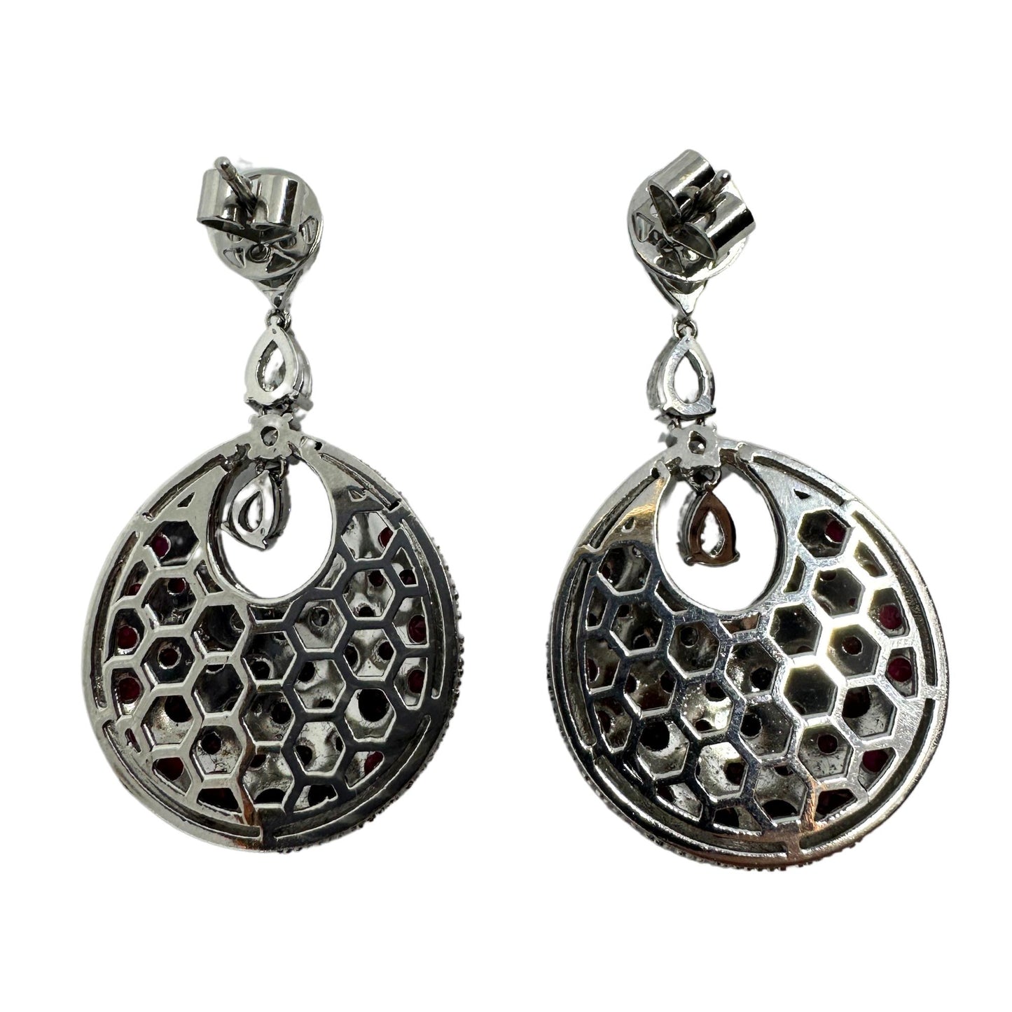 18K White Gold Diamond and Ruby Earrings