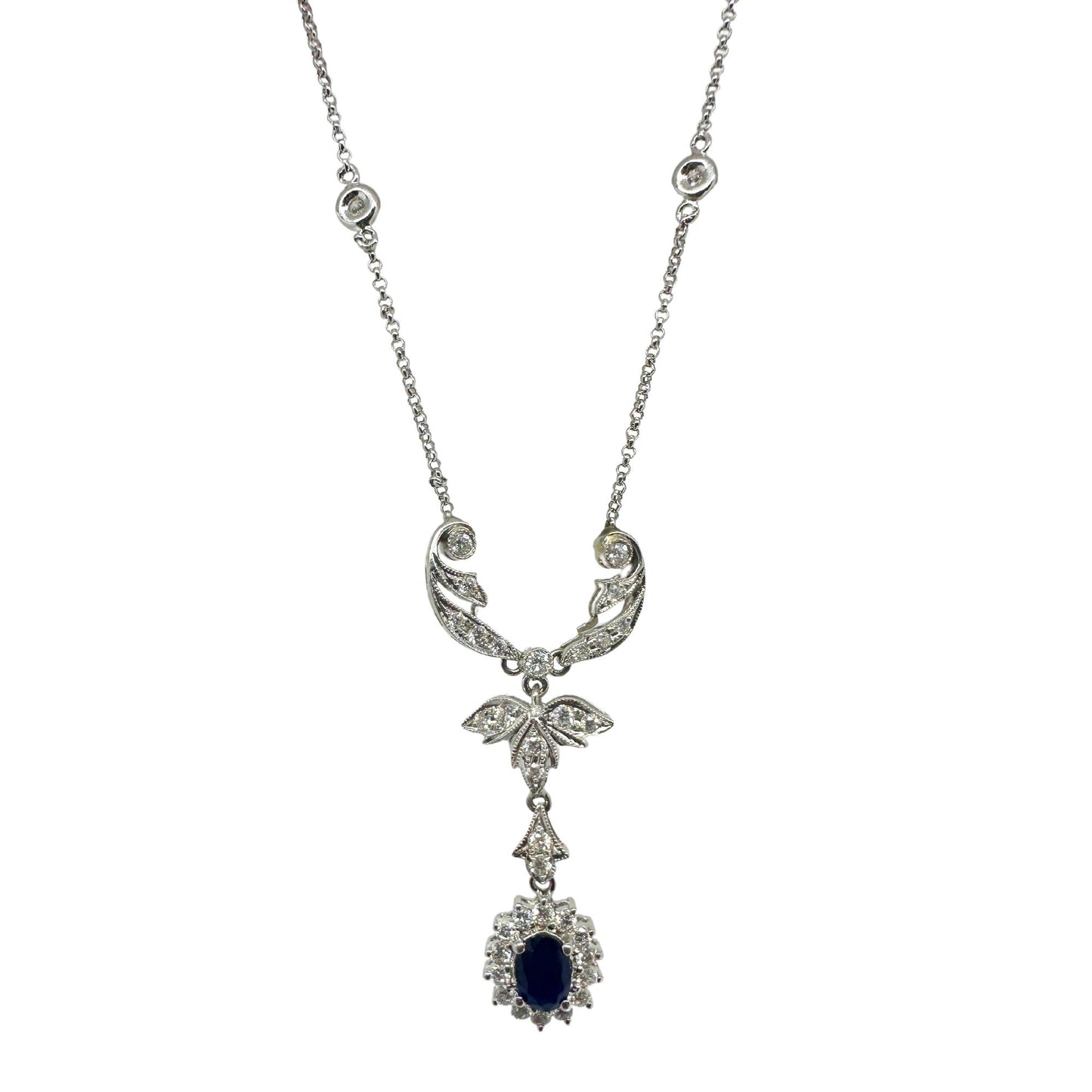 18k White Gold Diamond and Sapphire Necklace