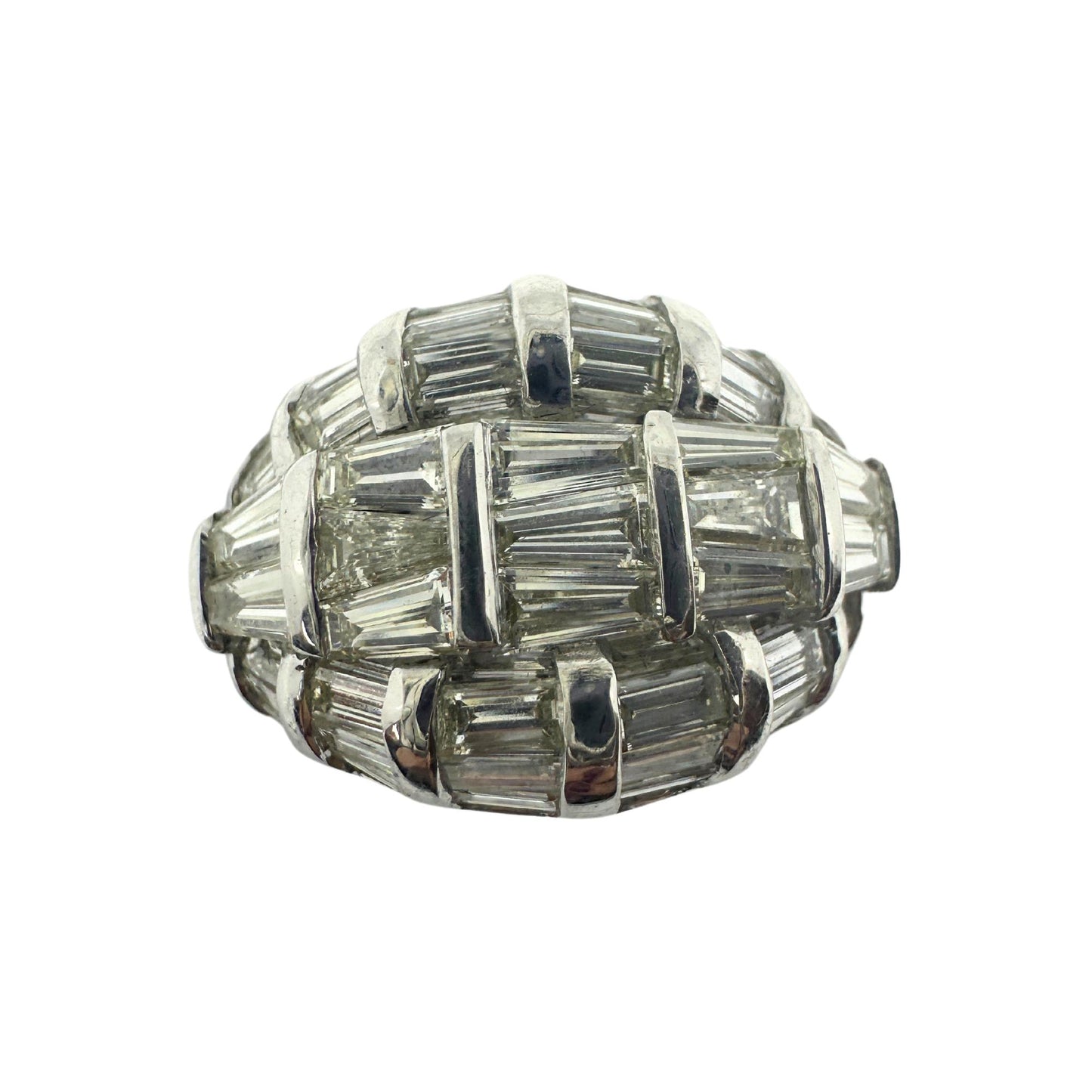 18k White Gold Baguette Cut Diamond Dome Ring