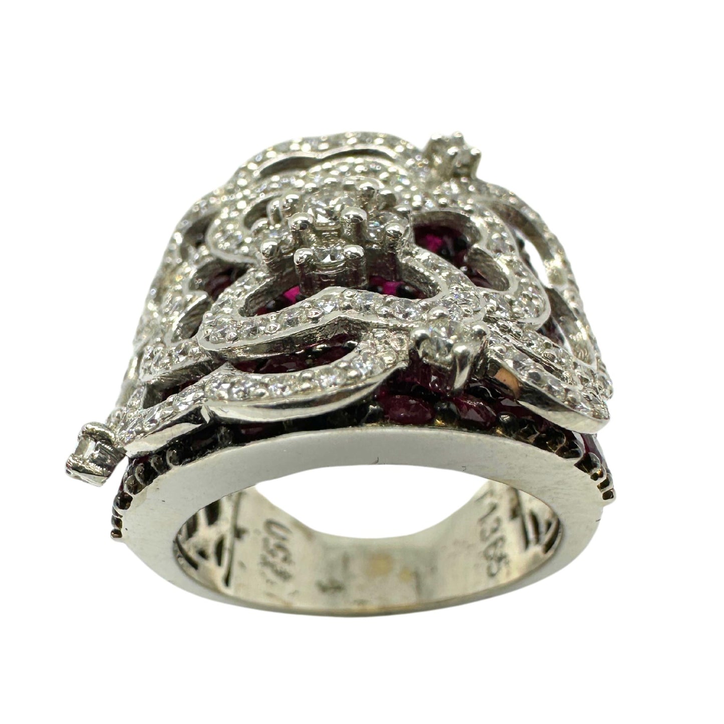 18K White Gold Diamond and Ruby Wide Band Ring