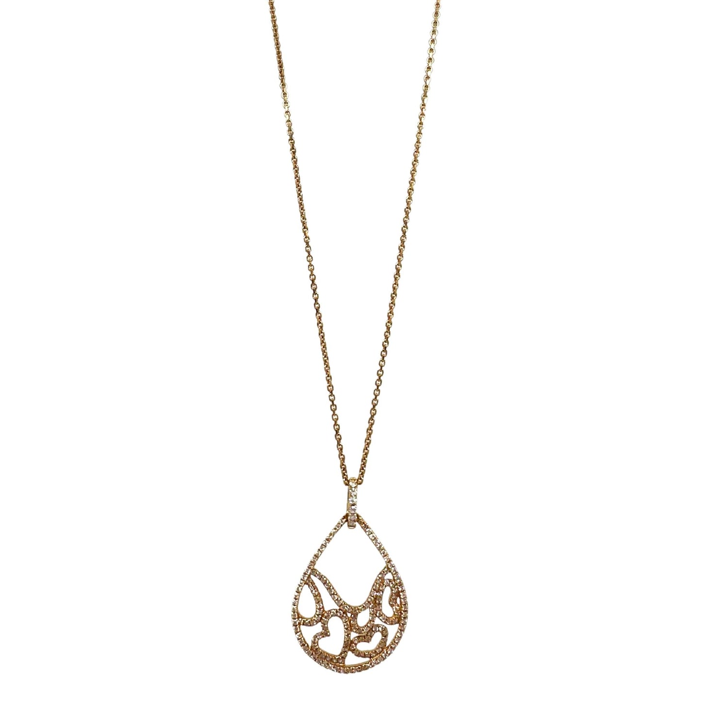 18K Rose Gold Diamond Pearl Tear Drop Heart Pendant Necklace