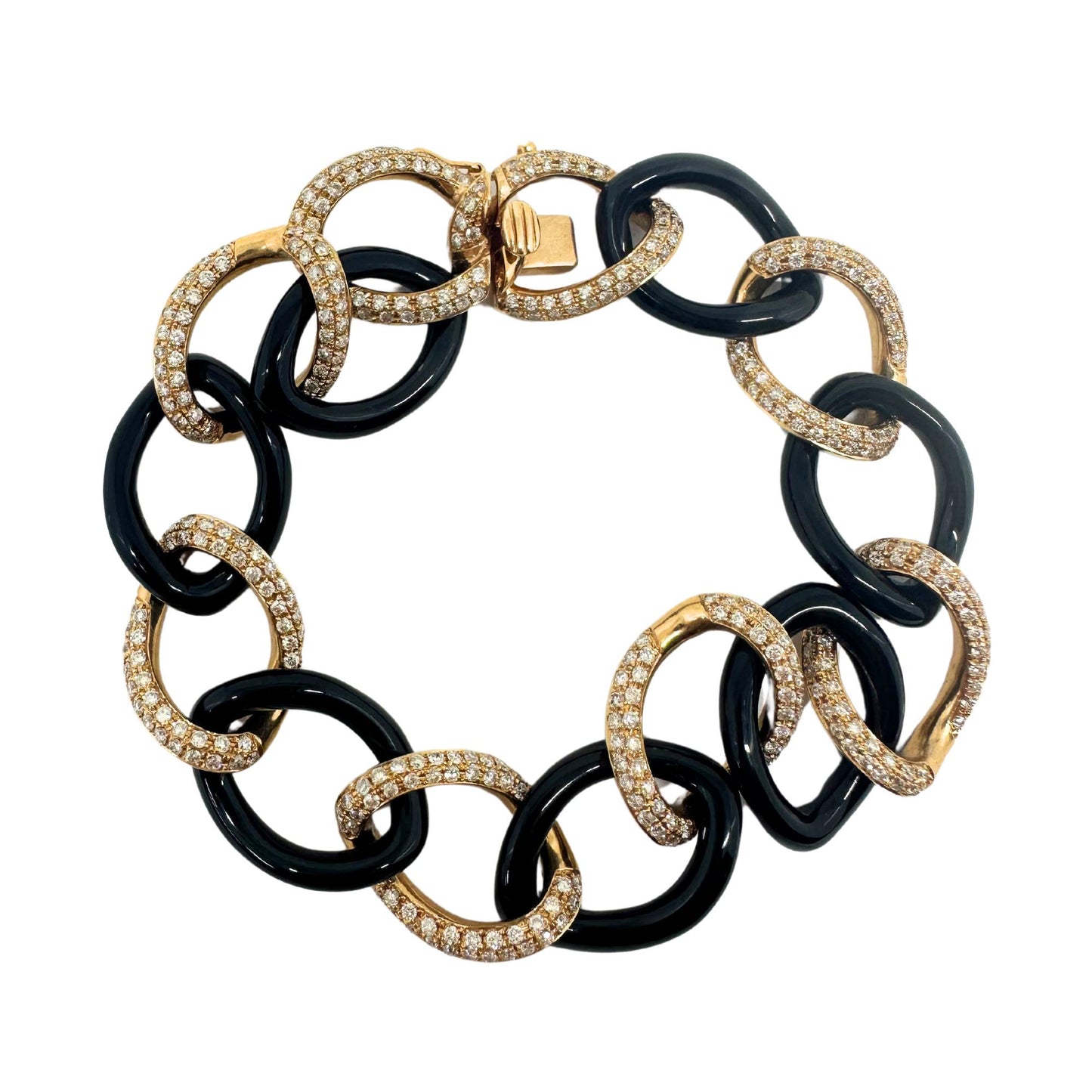 18K Rose Gold Diamond and Onyx Link Bracelet