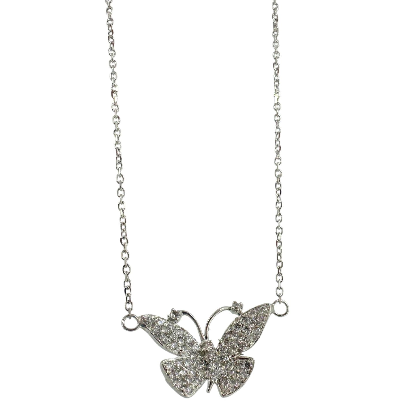 18K White Gold Diamond Butterfly Pendant Necklace with 14K White Gold Chain