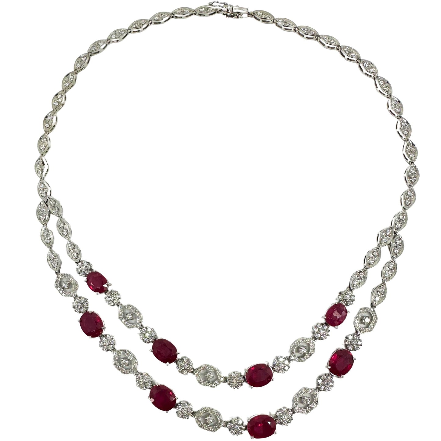 18K White Gold Diamond and African Ruby Necklace