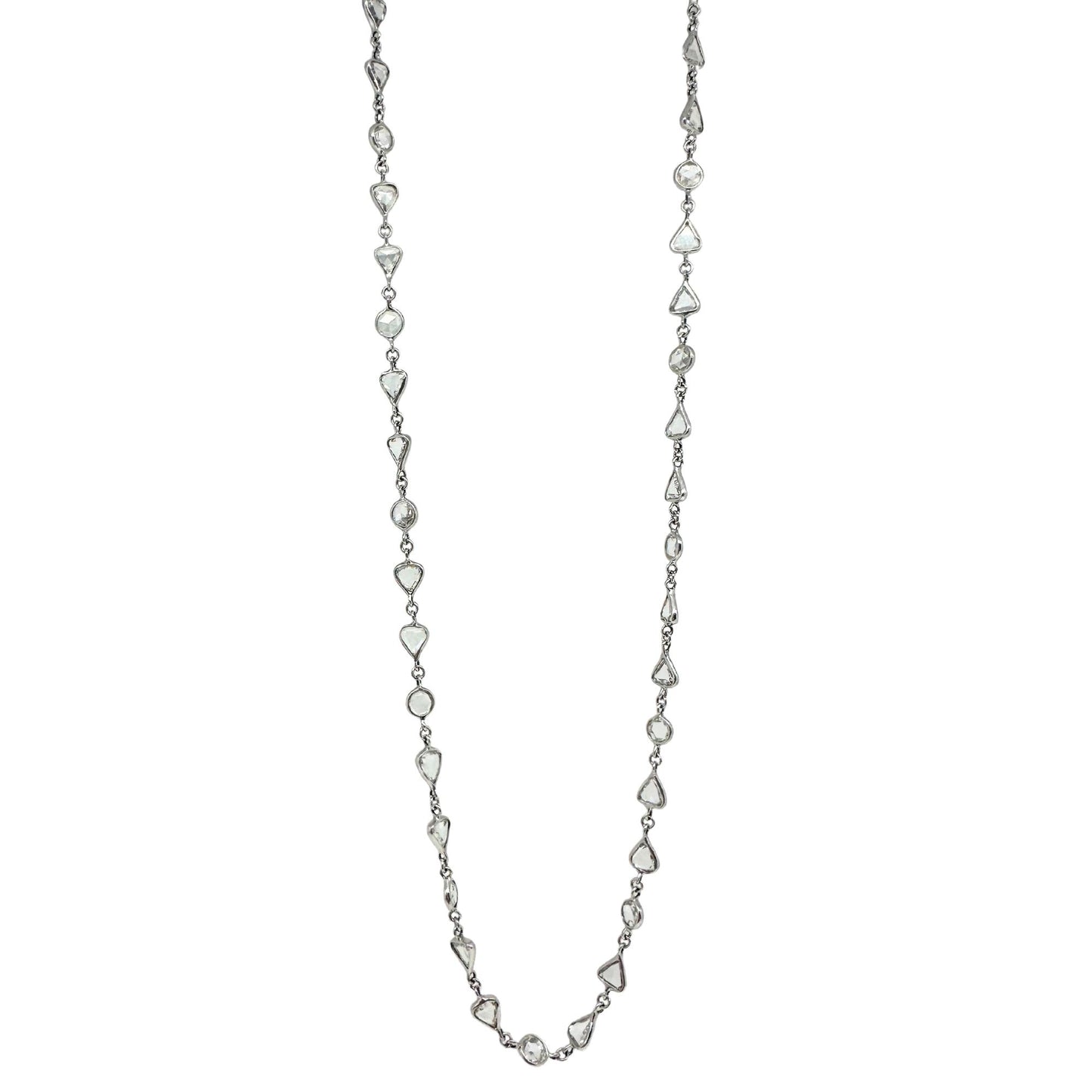 18K White Gold Diamond Rose Cut Heart Necklace Chain