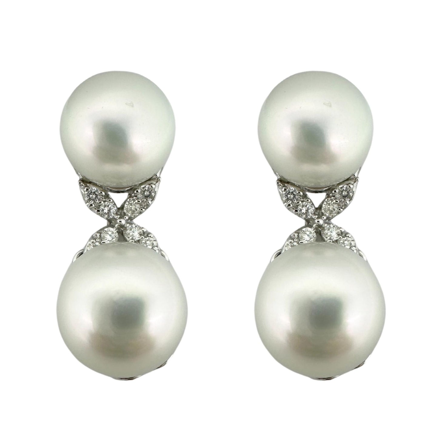 18K White Gold Diamond and Pearl Earrings