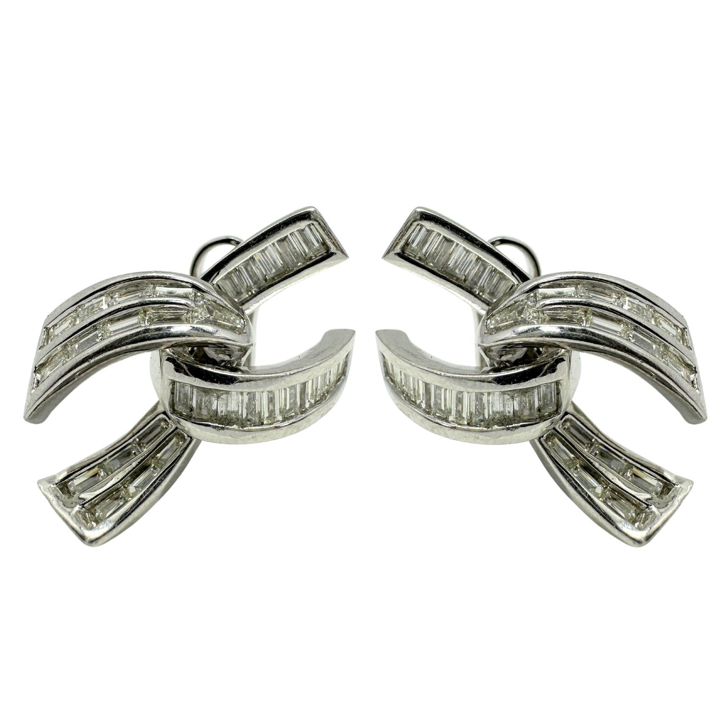 Platinum Baguette Cut Diamond Earrings