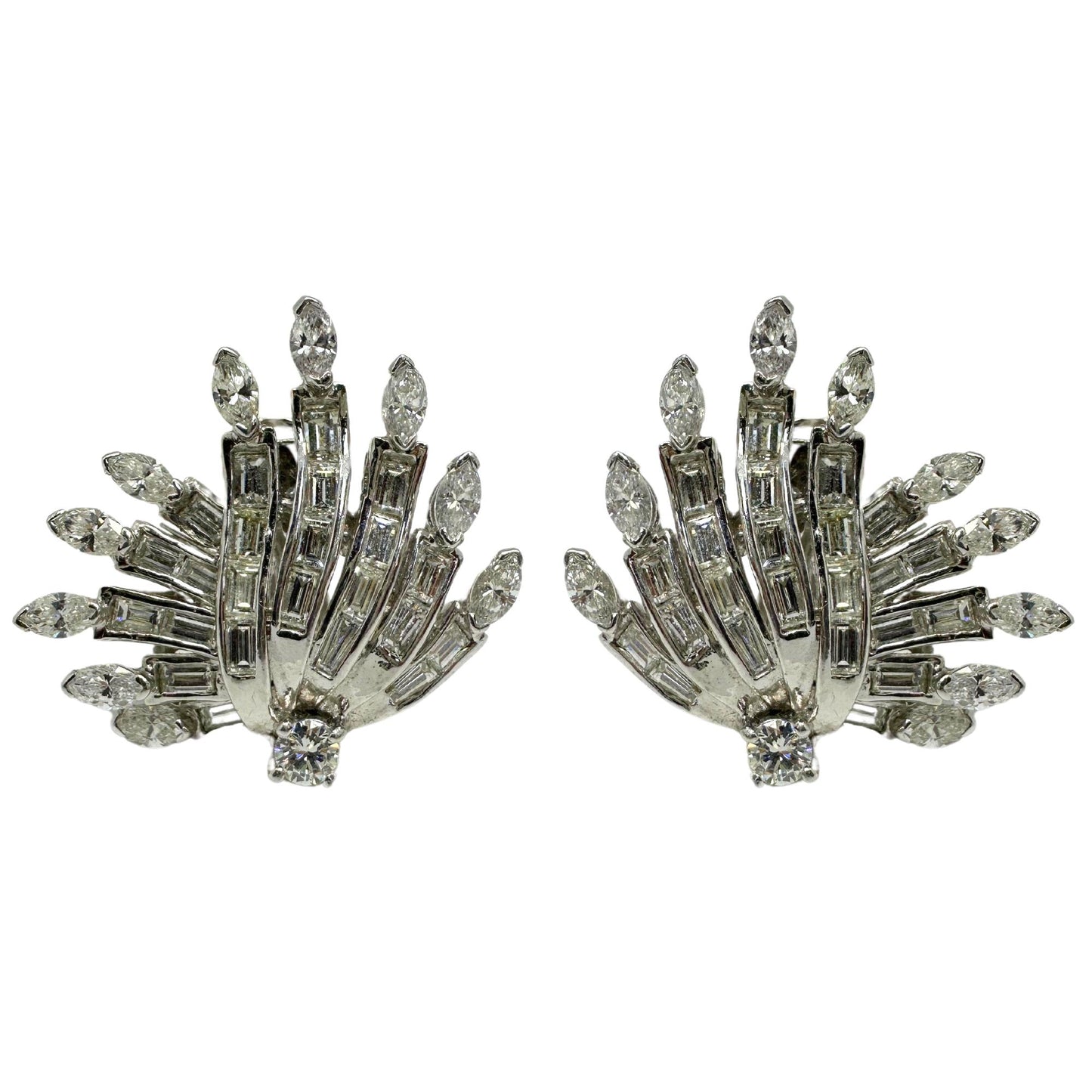 Platinum Marquise and Baguette Cut Diamond Earrings