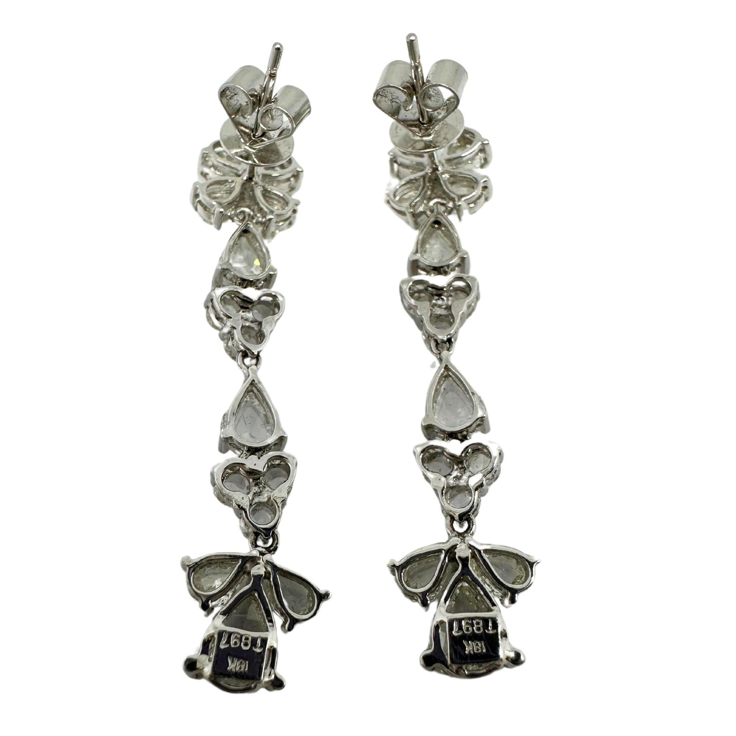 18K White Gold Rose Cut Pear Diamond Drop Earrings