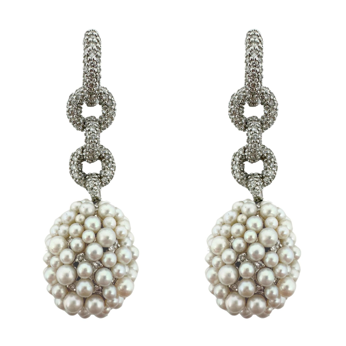 18K White Gold Diamond and Pearl Drop Earrings