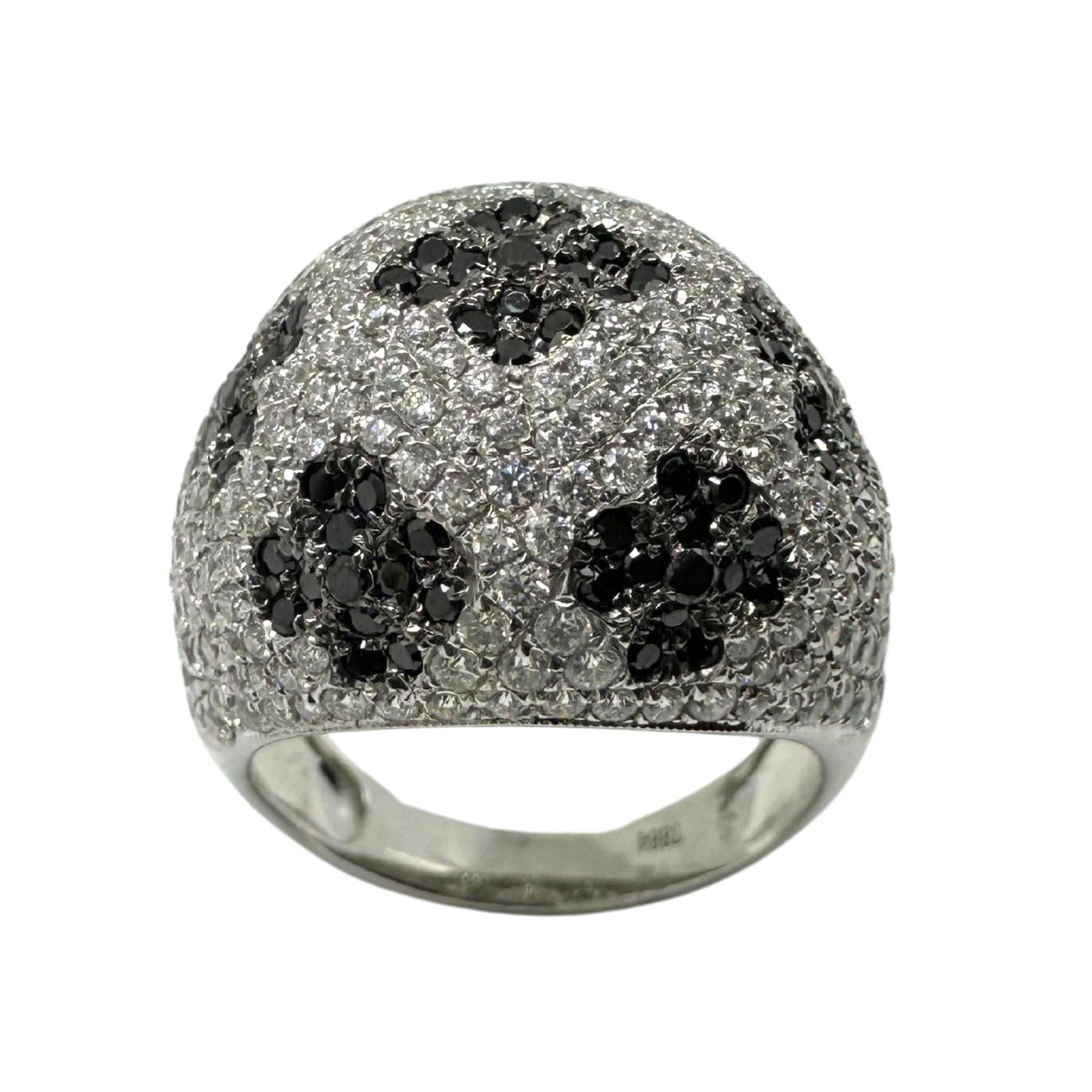 18K White Gold Black and White Diamond Dome Ring
