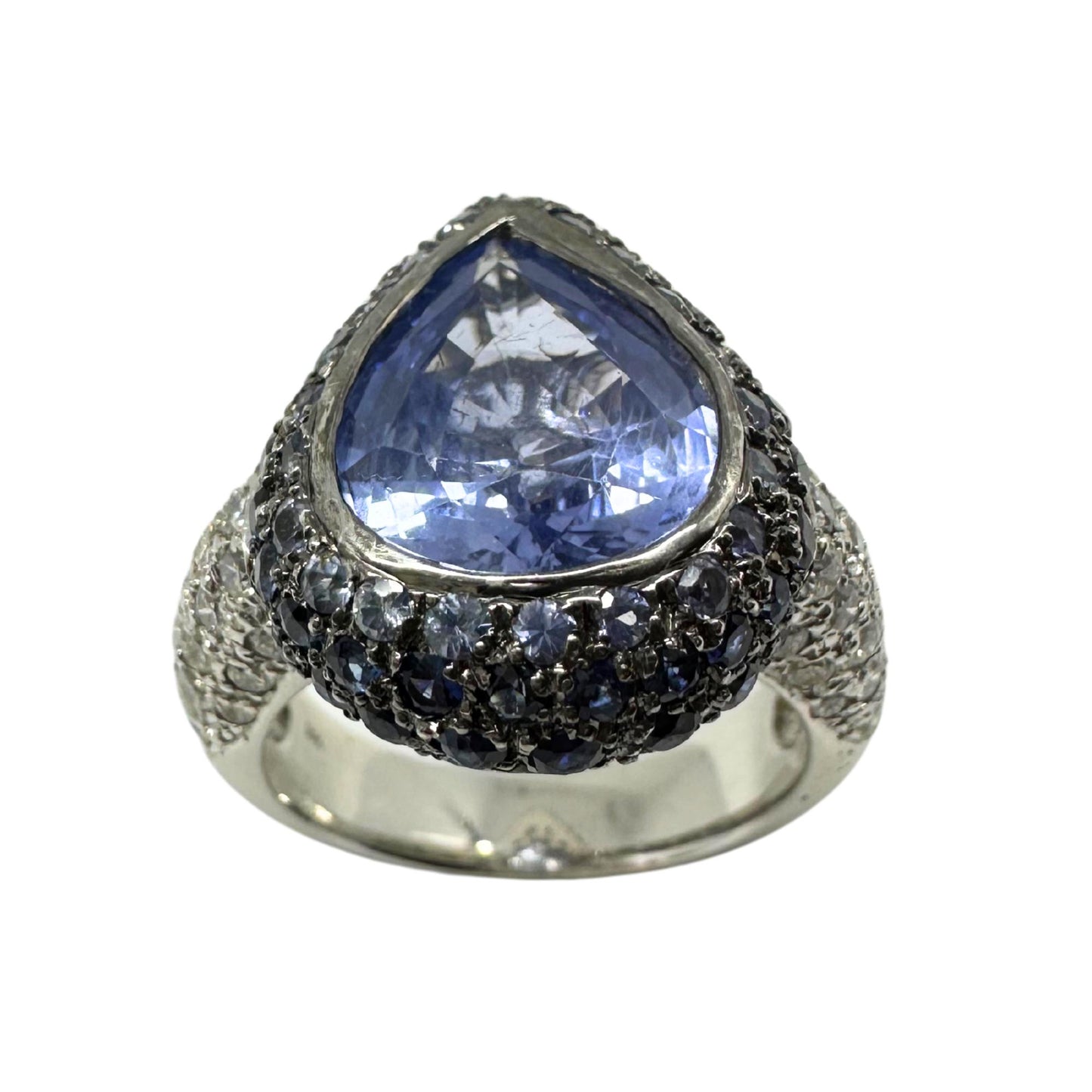 18K White Gold Pear Cut Sapphire and Diamond Ring