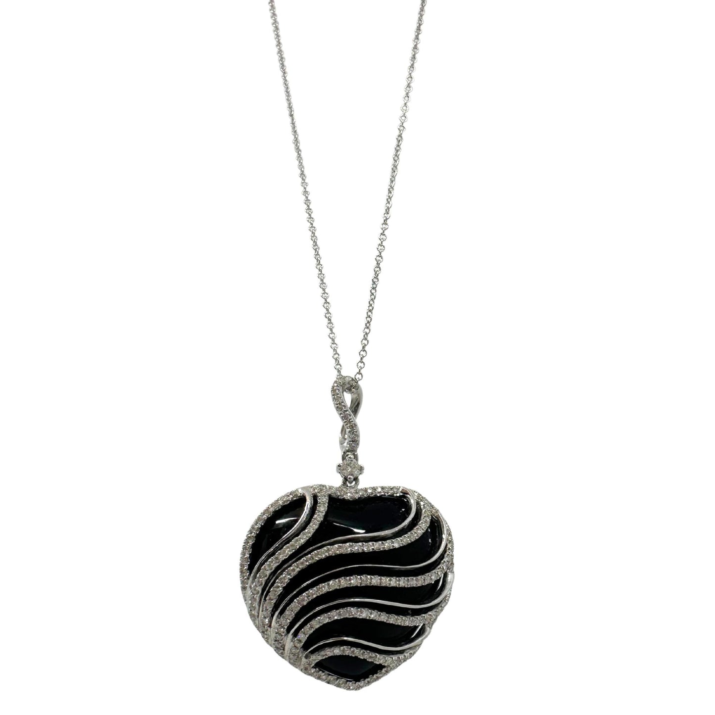 18K White Gold Diamond and Black Onyx Pendant Necklace
