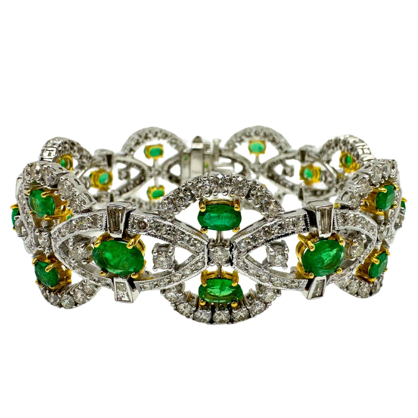 18K Two Tone Diamond and Emerald Bracelet