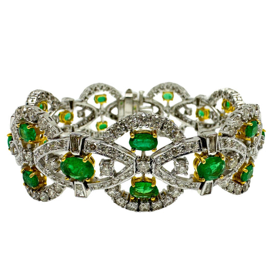 18K Two Tone Diamond and Emerald Bracelet