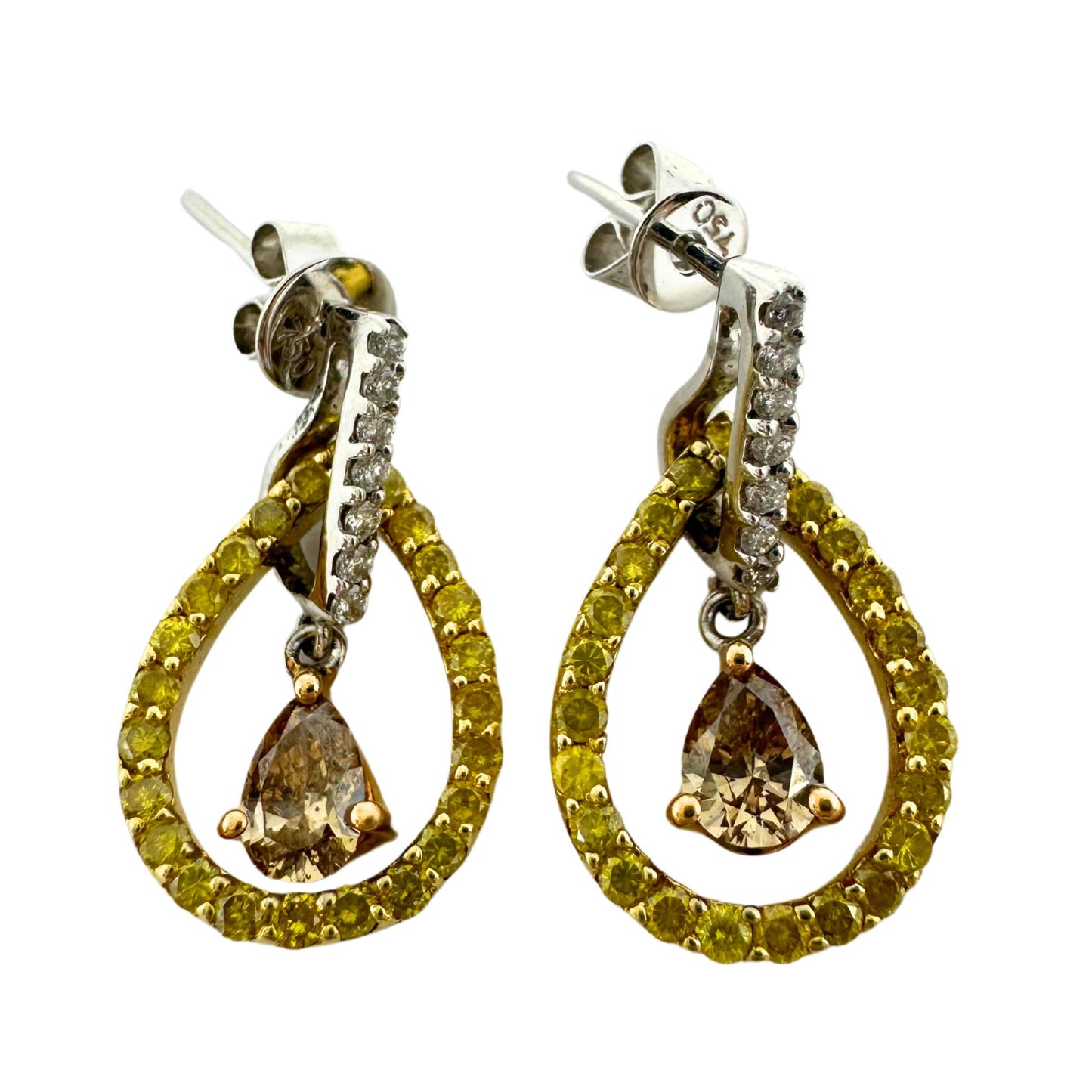 18K Yellow, Brown and White Diamond Earrings