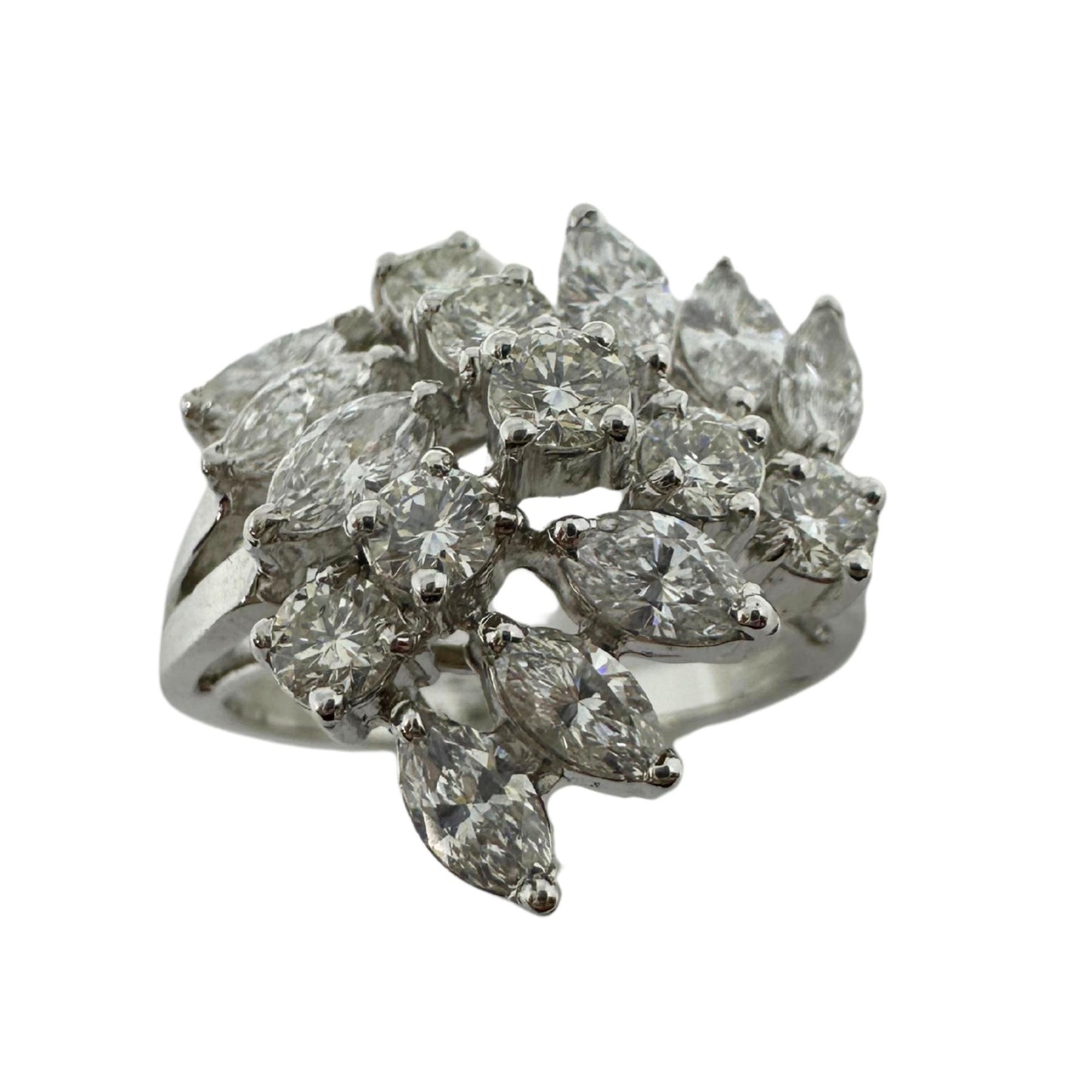18K White Gold Marquise Cut Diamond Cluster Ring