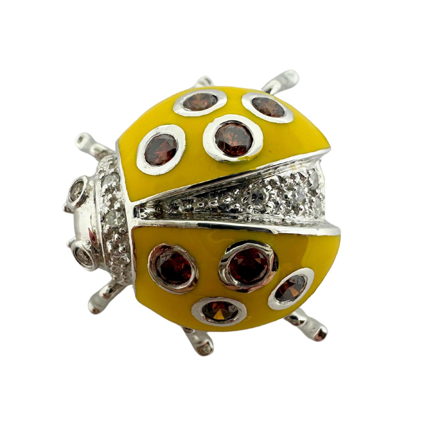 18K White Gold Brown and White Diamond Yellow Lady Bug Pendant