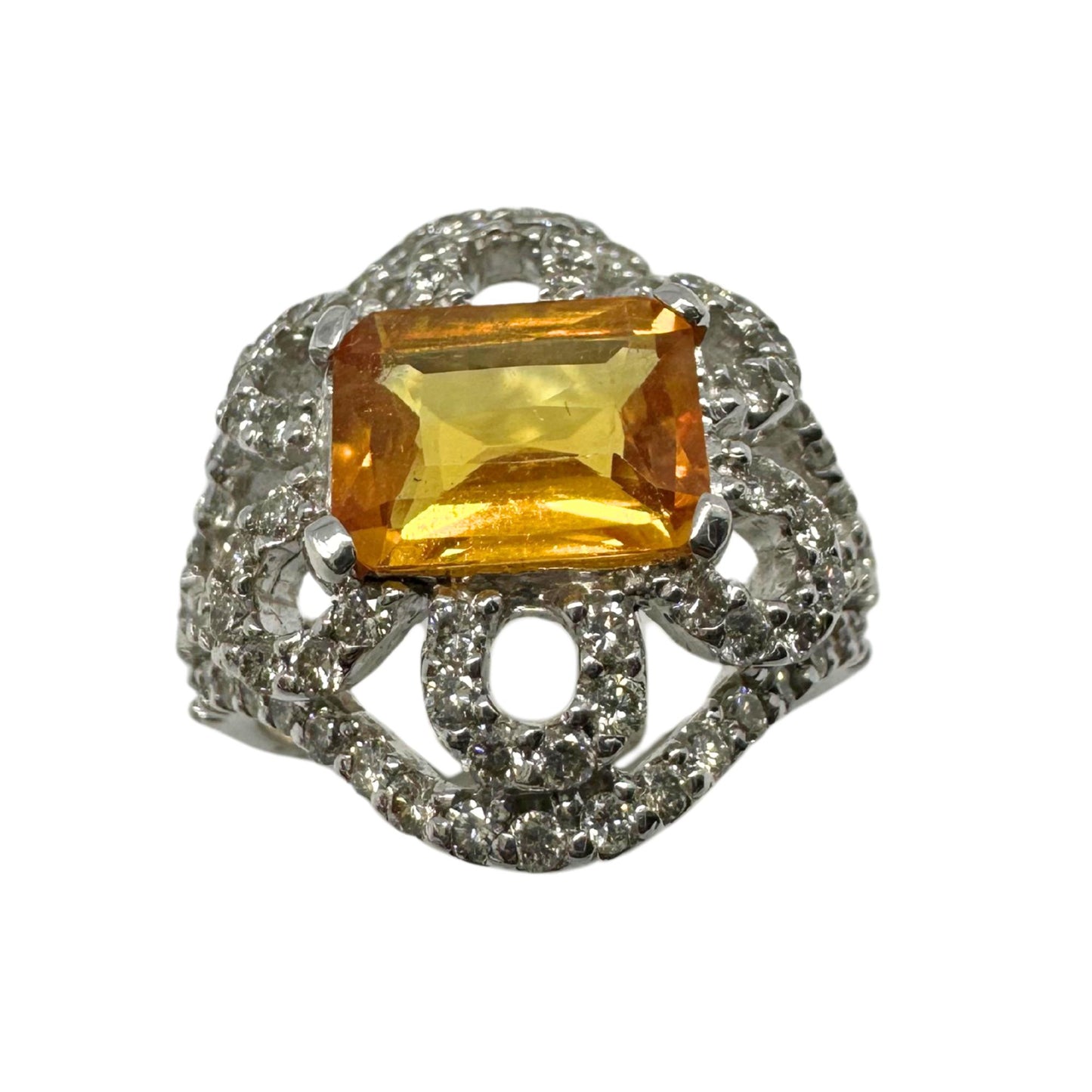 18k White Gold Yellow Sapphire and Diamond Flower Ring