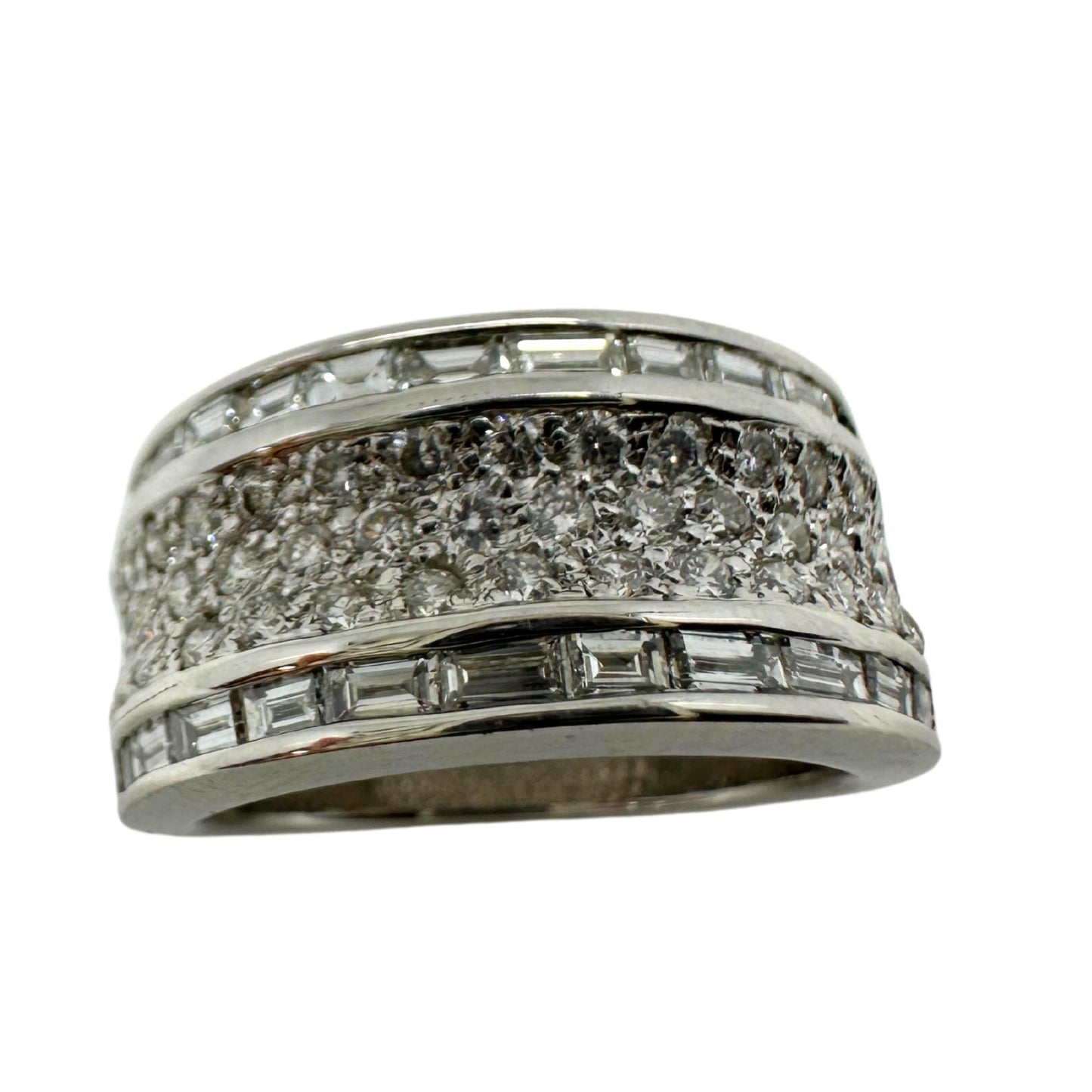 18K White Gold Baguette Cut Diamond Wide Band Ring
