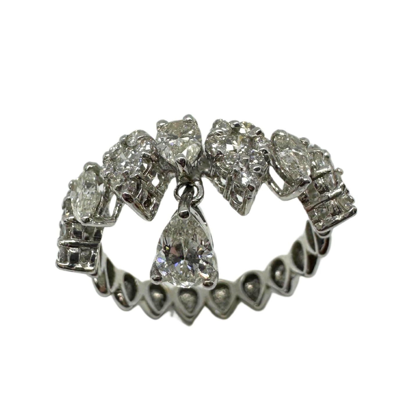 18K White Gold Pear Cut Diamond Dangling Band Ring