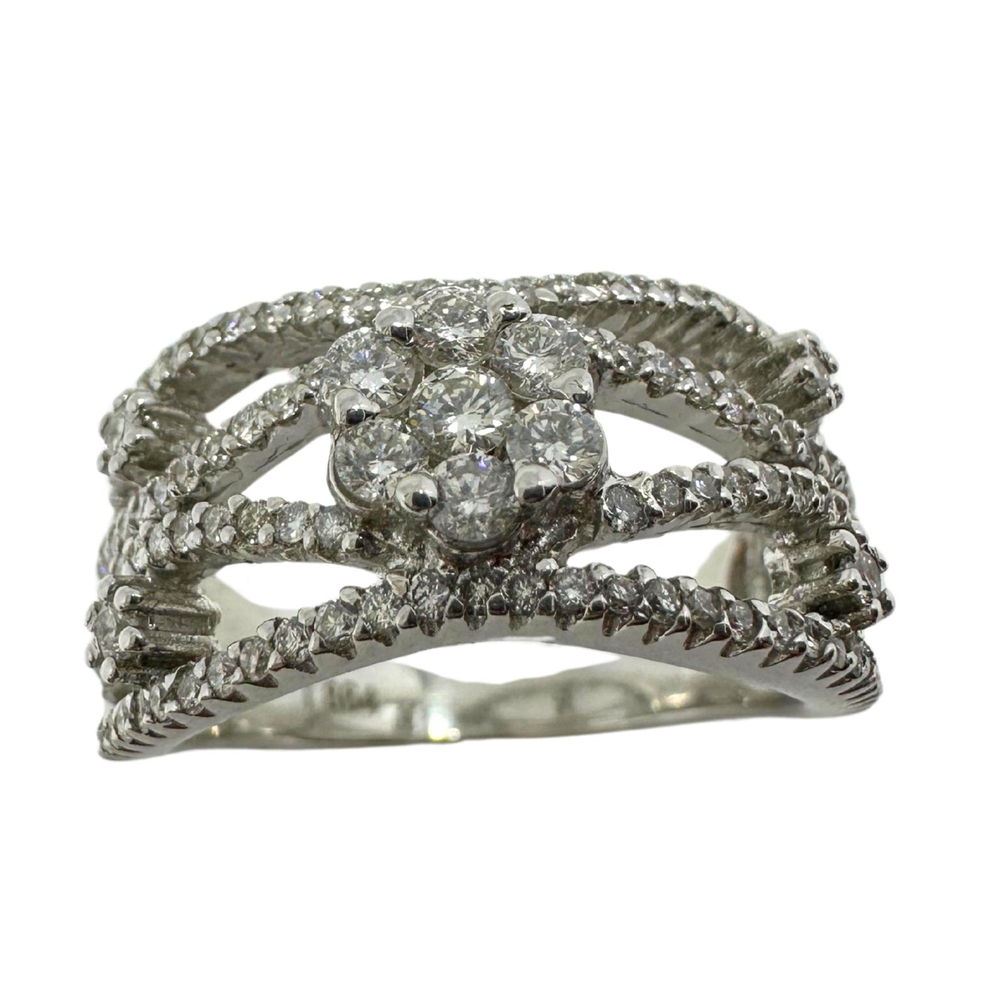 18K White Gold Diamond Wide Band Ring