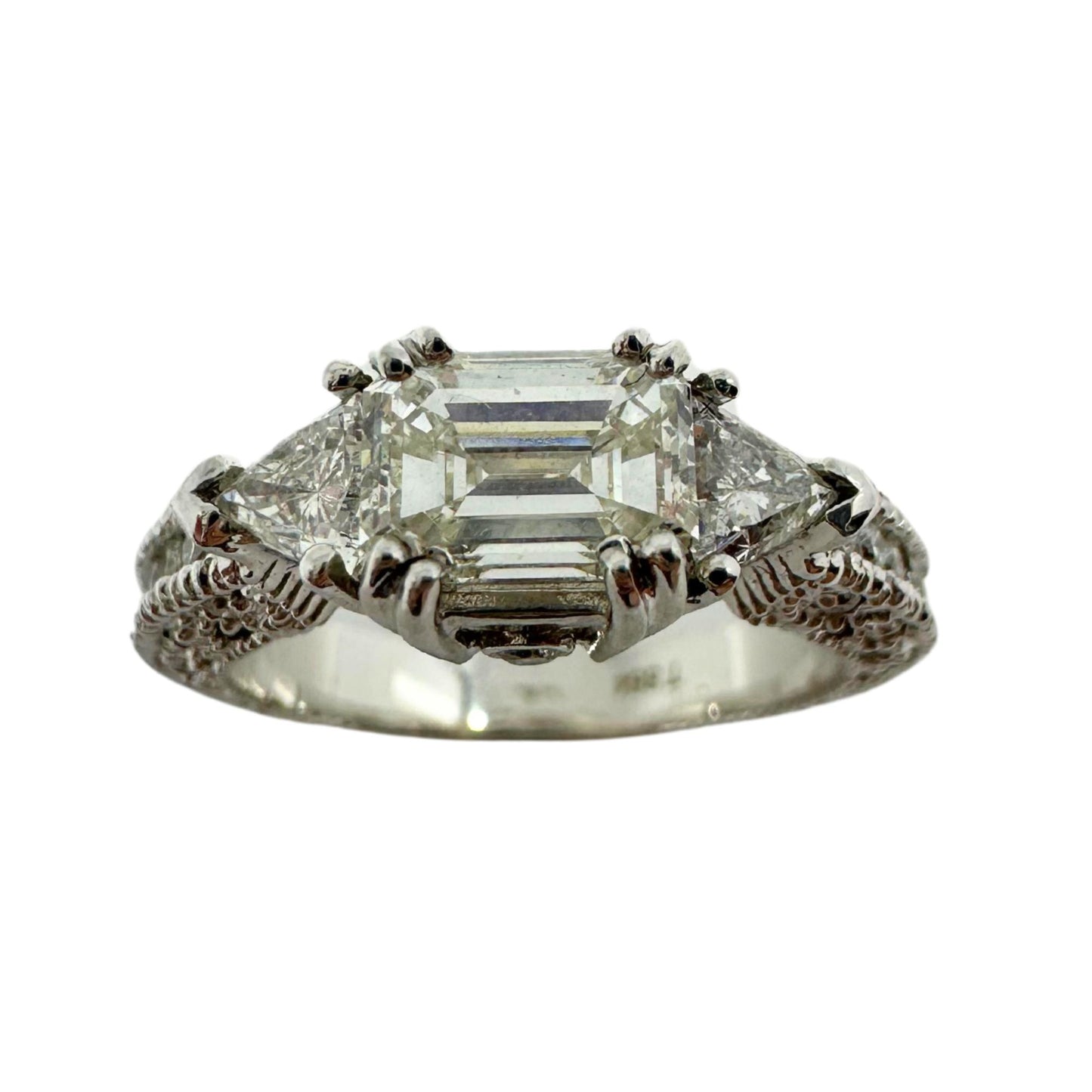 18K White Gold Trillion and Emerald Cut Diamond Ring