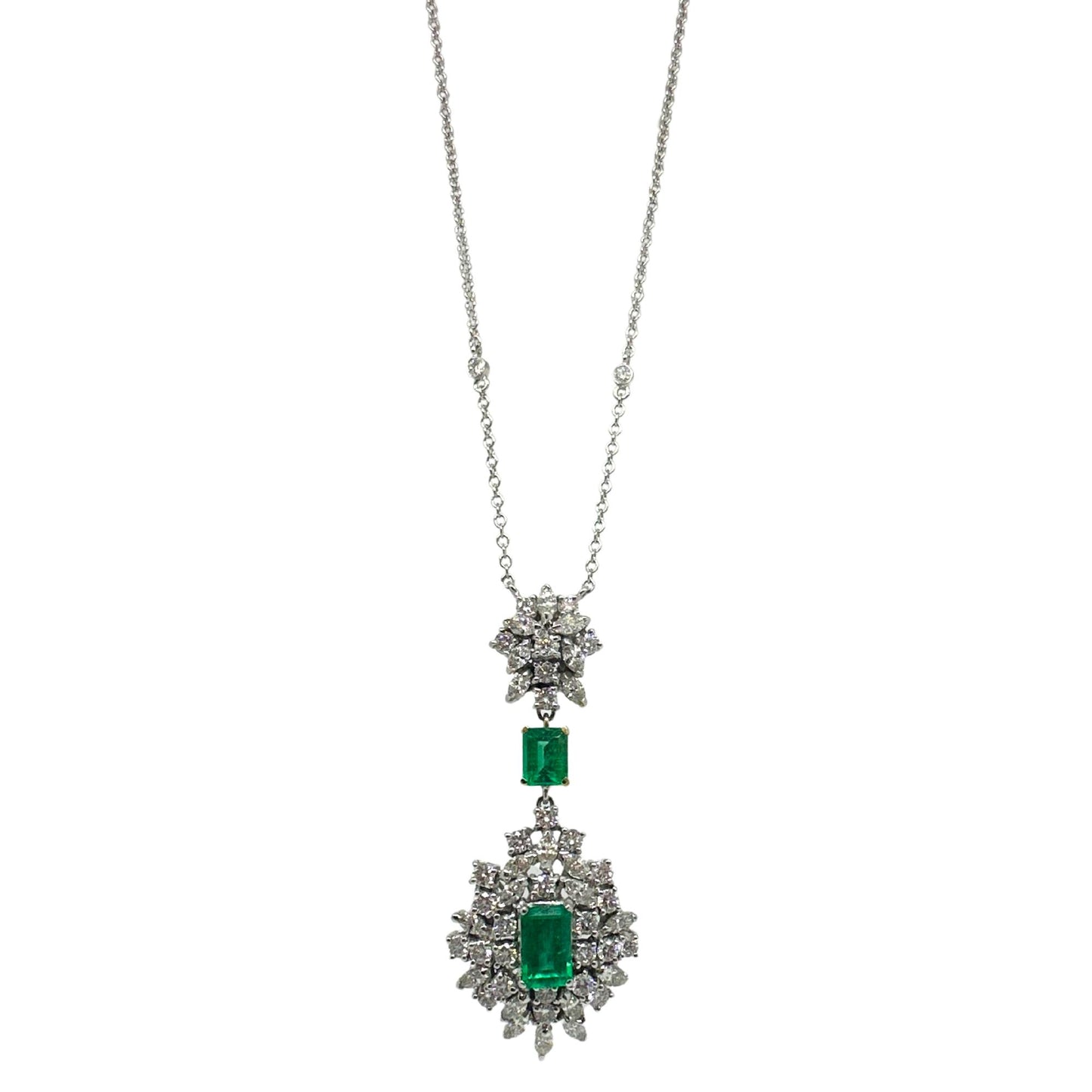 18K Two Tone Diamond and Emerald Pendant Necklace