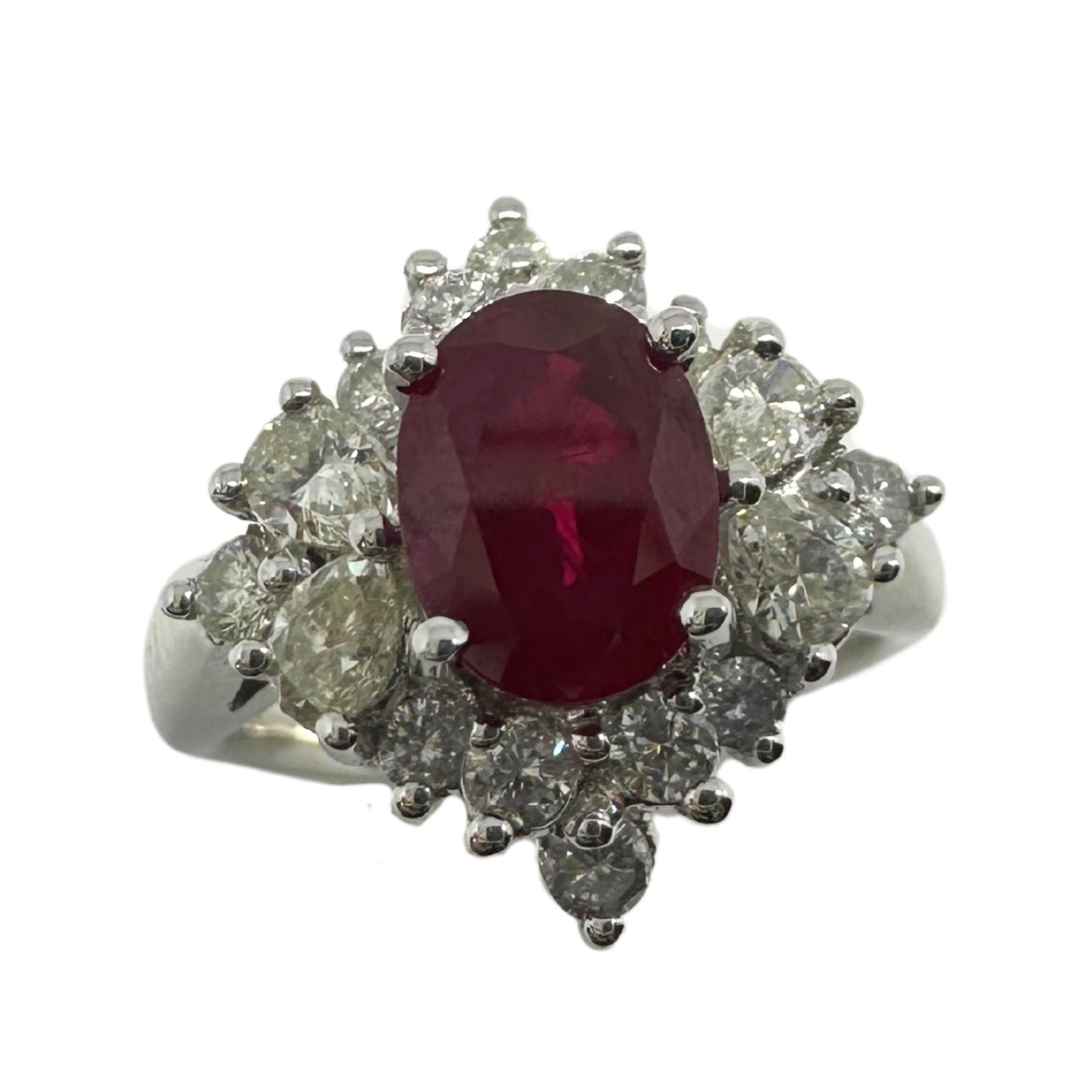 18K White Gold Pear Cut Diamond and Ruby Ring