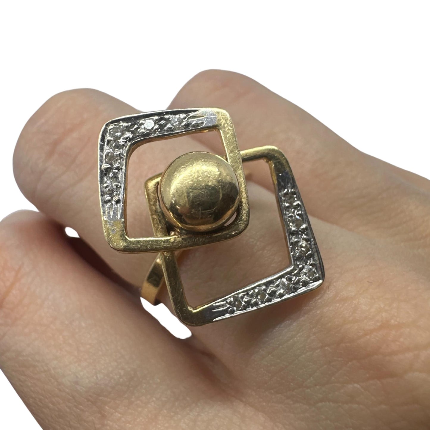 14K Estate Yellow Gold Diamond Fidget Spinning Ring