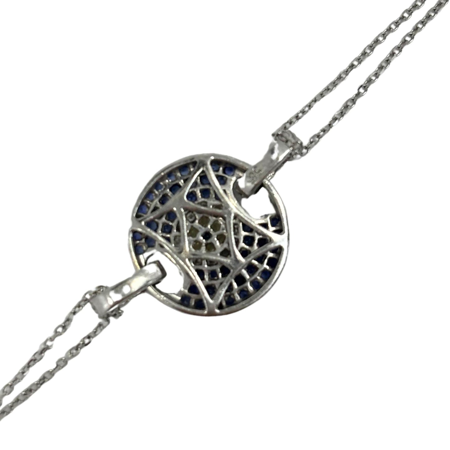 14K White Gold Diamond, Blue and Yellow Sapphire Evil Eye Bracelet