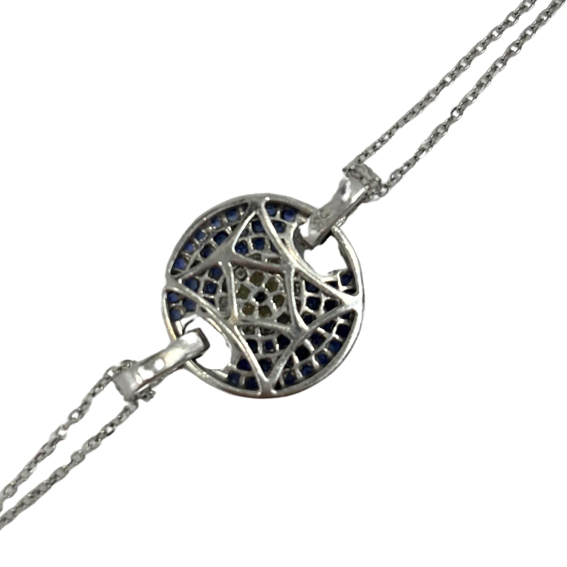 14K White Gold Diamond, Blue and Yellow Sapphire Evil Eye Bracelet