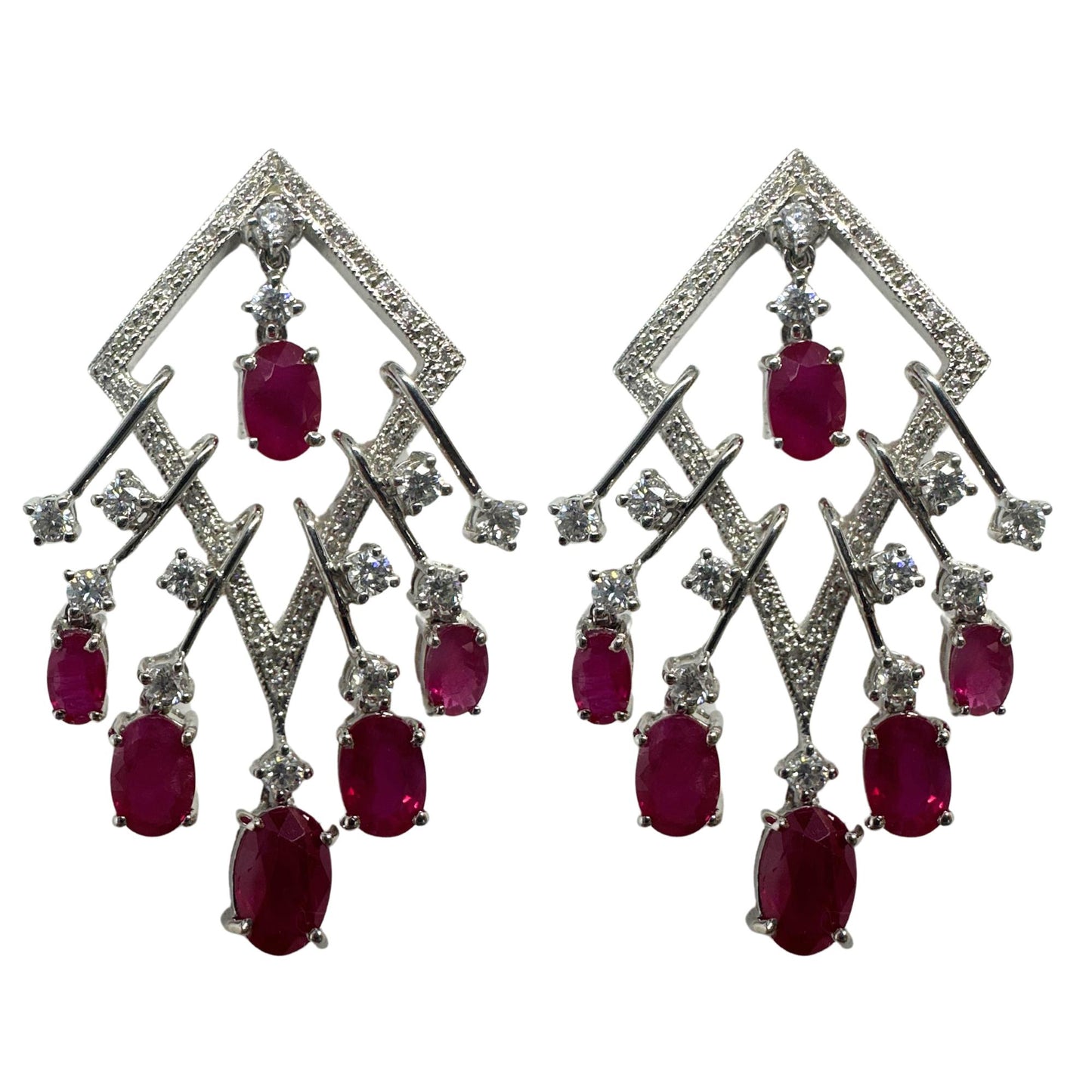 18K White Gold Diamond and Ruby Earrings