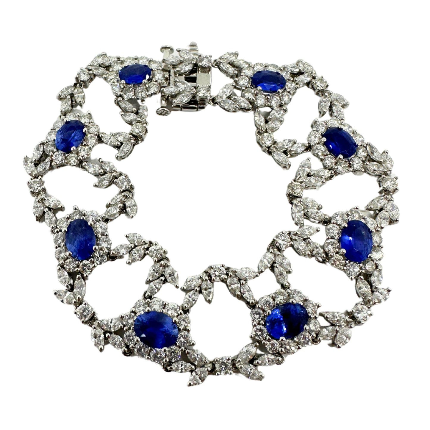 18K White Gold Diamond and Sapphire Bracelet - 7.5 inches