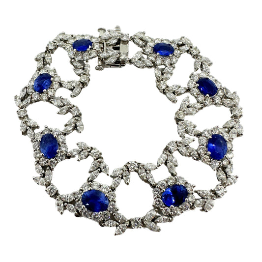 18K White Gold Diamond and Sapphire Bracelet - 7.5 inches