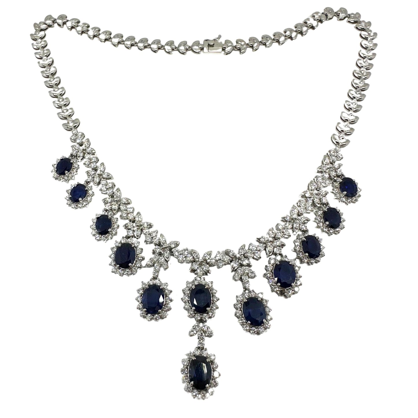 18K White Gold Diamond and Sapphire Necklace