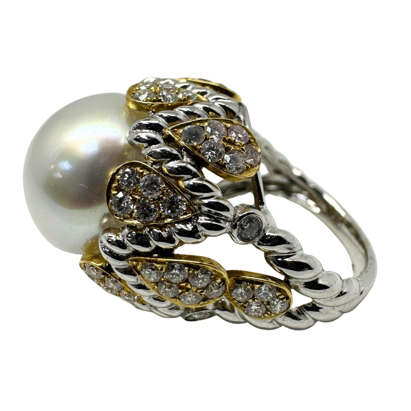 18K Two Tone Diamond and Pearl Cocktail Ring