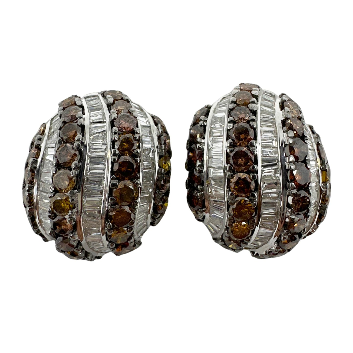 18K White Gold 9.31 Carat Tapered Baguette Cut White and Brown Diamond Earrings