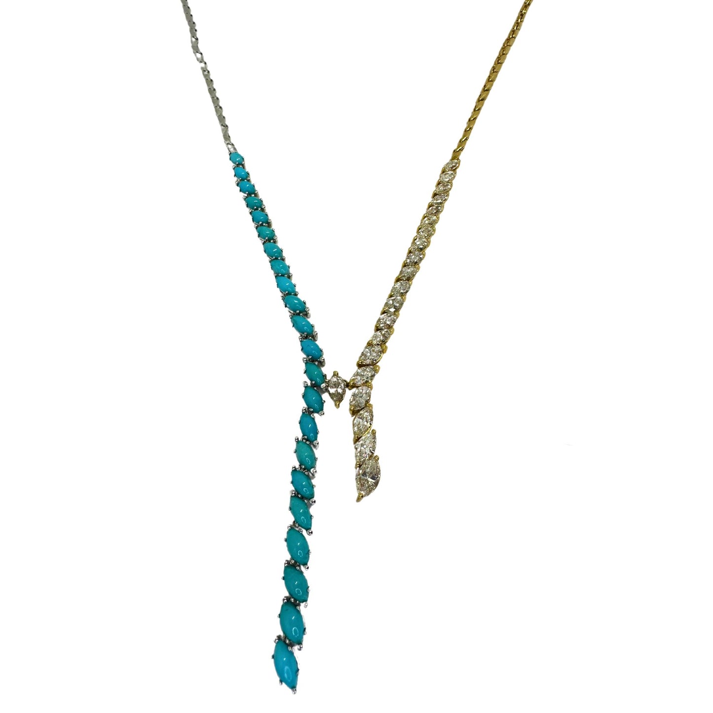 18k Marquise Diamond and Turquoise Necklace