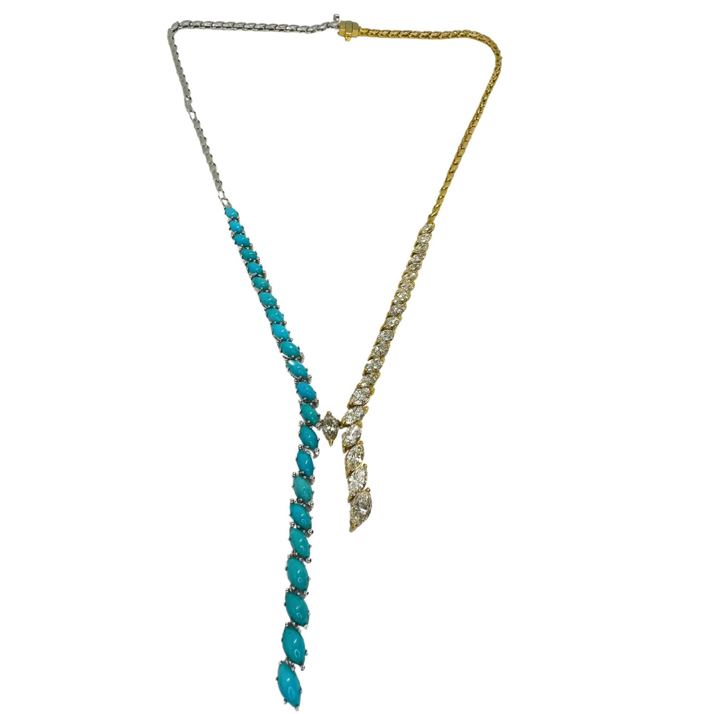 18k Marquise Diamond and Turquoise Necklace