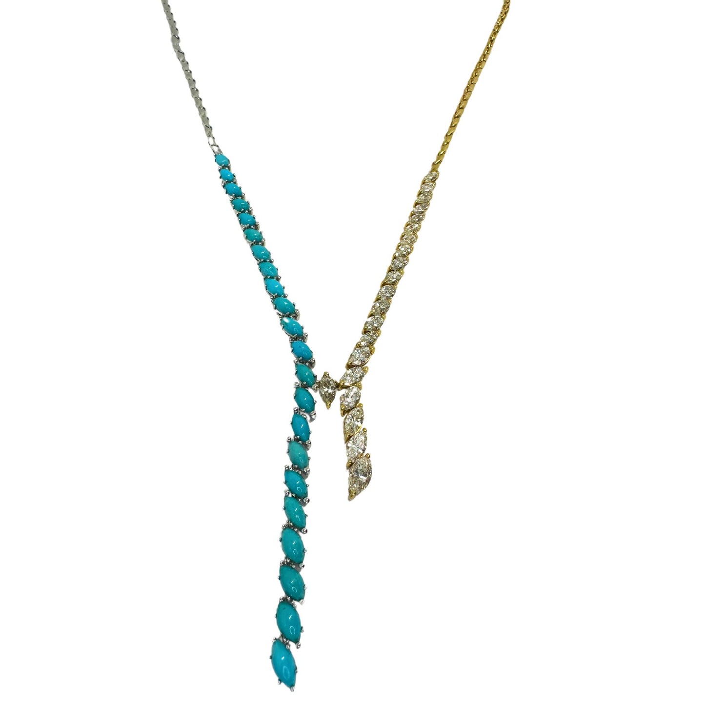 18k Marquise Diamond and Turquoise Necklace