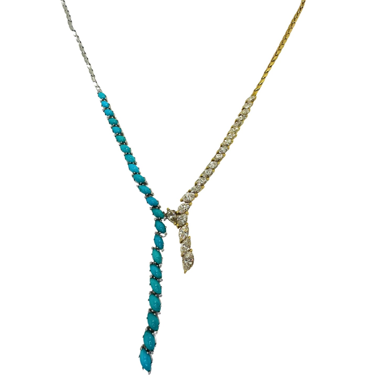 18k Marquise Diamond and Turquoise Necklace