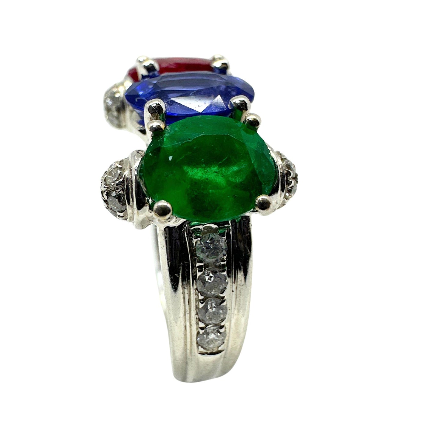 18K Diamond, Sapphire, Emerald and Ruby Ring