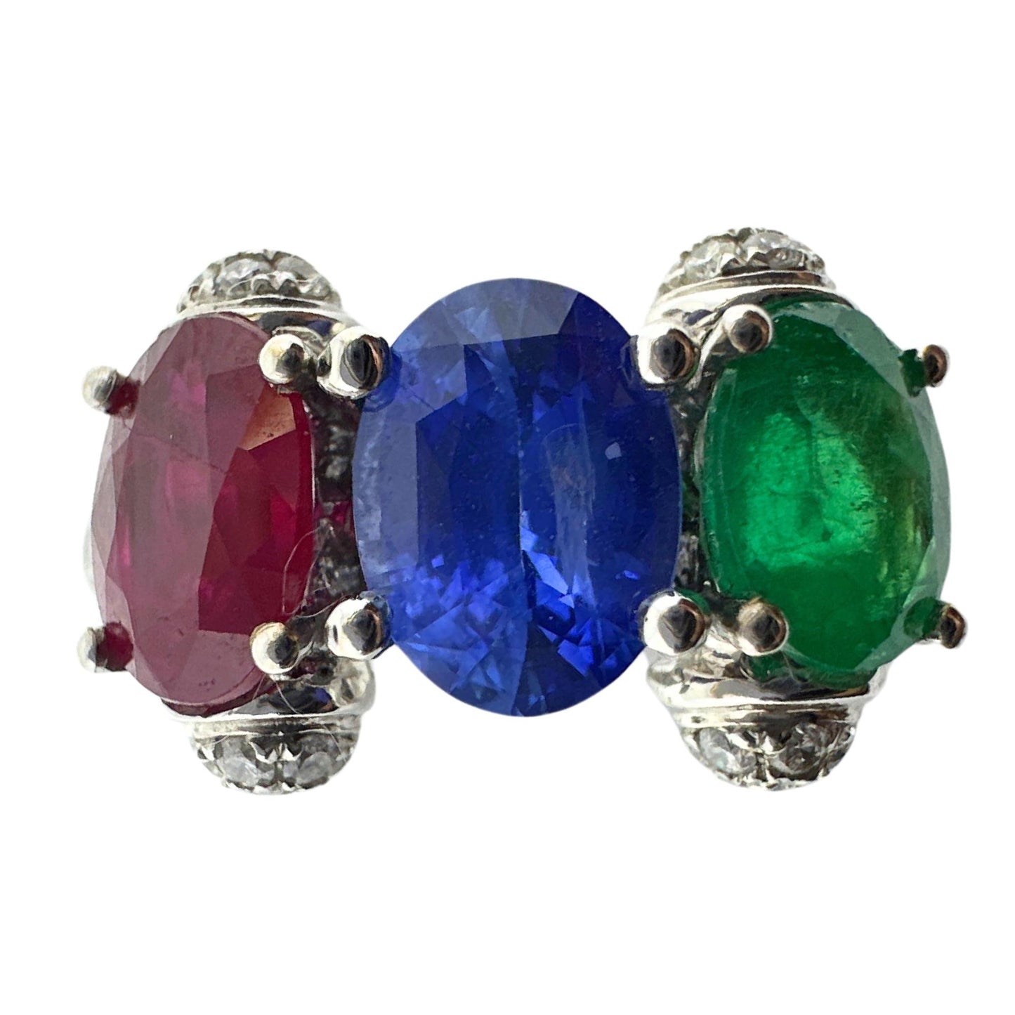18K Diamond, Sapphire, Emerald and Ruby Ring