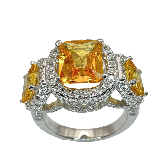 18k Diamond and Yellow Sapphire Three Stone Ring